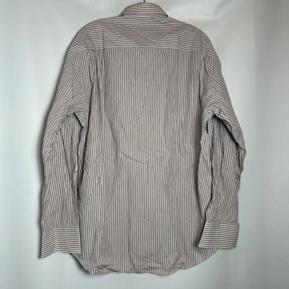 Gucci Mens L/S Button Up Dress Shirt Brown White Striped Made in Italy MOP Sz 16